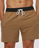 Kurze Herren-Badeshorts mit Kontrastbund in Khaki