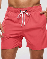 Kurze Herren-Badeshorts mit Kontrastbund in Pink