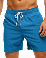 Kurze Herren-Badeshorts mit Kontrastbund in Tiefblau