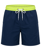 Kurze Herren-Badeshorts mit Kontrastbund in Grün Marineblau