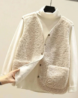 Lamia | Damen Weste aus Teddyfleece mit V Ausschnitt und Taschen in Beige