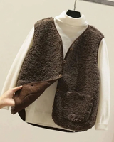 Lamia | Damen Weste aus Teddyfleece mit V Ausschnitt und Taschen in Braun