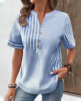 Caroline | Gestreift U-Boot-Ausschnitt Bluse in Blau
