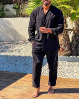 Langärmeliges Hemd-Hosen Set in Schwarz