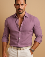 Langärmliges Button-Down-Hemd für Herren mit Kragen und Krempelärmeln in Flieder