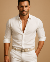 Langärmliges Button-Down-Hemd für Herren mit Kragen und Krempelärmeln in Weiß