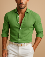 Langärmliges Button-Down-Hemd für Herren mit Kragen und Krempelärmeln in Grün