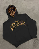 Damen lässiger Leopard Hoodie in Schwarz