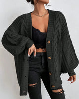 Lässiger Zopfmuster-Cardigan in Schwarz