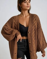 Lässiger Zopfmuster-Cardigan in Braun