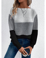 Laura | Damen Pullover Langarm mit Farbmix in Anthrazit
