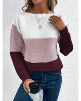 Laura | Damen Pullover Langarm mit Farbmix in Burgunder