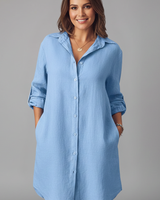 Leandra | Damen Hemdblusenkleid mit Langarm in Blau