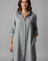 Leandra | Damen Hemdblusenkleid mit Langarm in Grau
