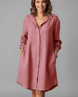 Leandra | Damen Hemdblusenkleid mit Langarm in Rosa