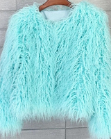 Lena | Damen Winterjacke mit Kunstpelz, Kurze Flauschige Silhouette in Hellblau