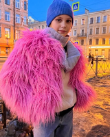 Lena | Damen Winterjacke mit Kunstpelz, Kurze Flauschige Silhouette in Heißes Rosa
