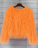 Lena | Damen Winterjacke mit Kunstpelz, Kurze Flauschige Silhouette in Orange