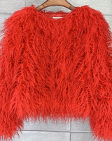 Lena | Damen Winterjacke mit Kunstpelz, Kurze Flauschige Silhouette in Rot
