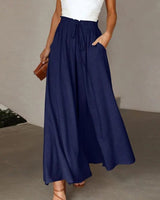 Lenara | Damen Weites Bein Zweiteiler Set in Marineblau