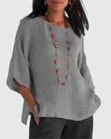 Leonie | Damen 3/4 Arm Bluse mit rundem Ausschnitt in Grau