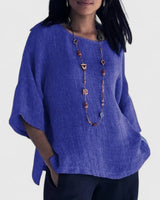 Leonie | Damen 3/4 Arm Bluse mit rundem Ausschnitt in Blau