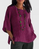 Leonie | Damen 3/4 Arm Bluse mit rundem Ausschnitt in Lila