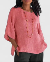 Leonie | Damen 3/4 Arm Bluse mit rundem Ausschnitt in Rosa