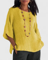Leonie | Damen 3/4 Arm Bluse mit rundem Ausschnitt in Gelb