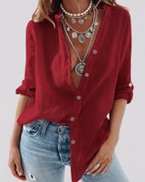 Leonora | Damen Hemdbluse Langarm Button-Down in Rot