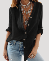 Leonora | Damen Hemdbluse Langarm Button-Down in Schwarz
