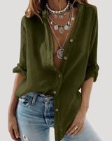 Leonora | Damen Hemdbluse Langarm Button-Down in Armeegrün