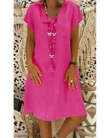 Leonora | Damen V-Ausschnitt Kurzarm Mini Kleid in Rosa