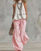 Leontina | Damen Rollkragen Ärmellos Set in Rosa