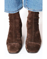 Leontine | Damen Braune Orthopädische Stiefeletten aus Wildleder Optik mit Komfort Absatz in Dunkelbraun