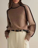 Leontine | Damen Rollkragenpullover mit Streifen und Weitem Schnitt in Braun