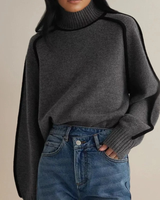 Leontine | Damen Rollkragenpullover mit Streifen und Weitem Schnitt in Grau