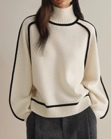 Leontine | Damen Rollkragenpullover mit Streifen und Weitem Schnitt in Weib