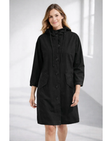 Lilly | Damen Regenjacke mit Kapuze, wasserdicht und Knöpfen in Schwarz