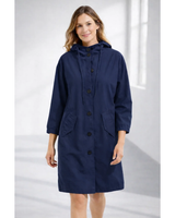 Lilly | Damen Regenjacke mit Kapuze, wasserdicht und Knöpfen in Marineblau