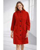 Lilly | Damen Regenjacke mit Kapuze, wasserdicht und Knöpfen in Rot