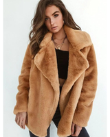 Linnea | Damen Kunstpelzmantel mit Teddy, Kragen und Langarm in Hellbraun