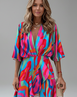 Linnea | Damen Wickel Mini Kleid mit Taillengürtel in Mehrfarbig