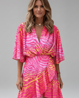 Linnea | Damen Wickel Mini Kleid mit Taillengürtel in Rosa
