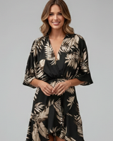 Linnea | Damen Wickel Mini Kleid mit Taillengürtel in Schwarz