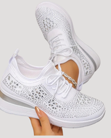 Lirenne | Damen Glitzer Sneaker mit Strasssteinen Plateau in Weiß