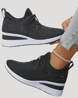Lirenne | Damen Glitzer Sneaker mit Strasssteinen Plateau in Schwarz