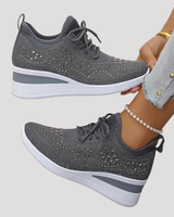 Lirenne | Damen Glitzer Sneaker mit Strasssteinen Plateau in Grau