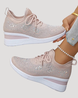 Lirenne | Damen Glitzer Sneaker mit Strasssteinen Plateau in Hellrosa