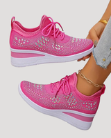 Lirenne | Damen Glitzer Sneaker mit Strasssteinen Plateau in Dunkelrosa